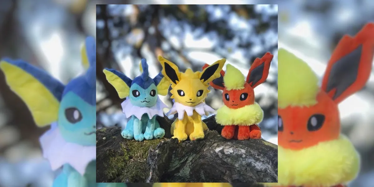 Flareon, Vaporeon, and Jolteon Sitting Cutie Plush from the Pokemon Center