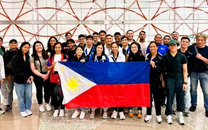 <p><strong>PH JOINS ASIAN JIU-JITSU CHAMPIONSHIP. </strong>The members of the Philippine delegation pose upon arrival at the Zayed International Airport in Abu Dhabi, United Arab Emirates on April 30, 2024. A total of 25 athletes, led by Annie Ramirez, Meggie Ochoa and Kaila Jenna Napolis, will compete in the Asian Jiu-jitsu Championships from May 1 to 5. <em>(Contributed photo) </em></p>