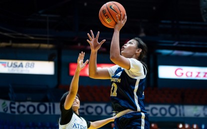 <p><strong>TOP SCORER.</strong> Ashlyn Abong of National University Nazareth School (NUNS) goes for the basket during the game against Ateneo de Manila University in the UAAP Season 87 girls basketball tournament on Thursday (Feb. 27, 2025) at the Filoil EcoOil Centre in San Juan. She scored 27 points as NUNS demolished Ateneo, 141-40. <em>(UAAP photo)</em></p>