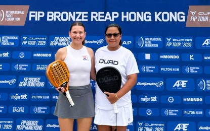 <p><strong>STANDOUT.</strong> Lawyer Jessica Agra (right) poses with Russian Alena Vasileva during the International Padel Federation (FIP) Bronze event in Hong Kong on March 15, 2025. Agra is No. 1 in the Philippine Padel Association (PPA) women's pro rankings. <em>(Contributed photo) </em></p>