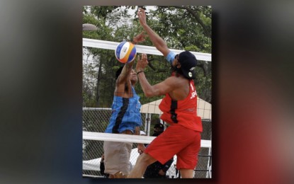 <p><strong>PH TEAM WINS.</strong> Filipino Ran Abdilla (blue jersey) goes against Japanese defender Takahashi Takumi during the Asian Senior Beach Volleyball Championship at the Nuvali Sand Courts in Santa Rosa City, Laguna on Thursday (Nov. 7, 2024). The Philippines won, 22-24, 24-22, 15-9. <em>(Contributed photo) </em></p>