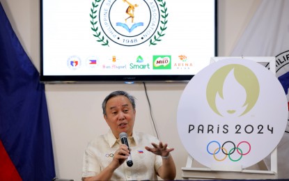 <p><strong>OPTIMISTIC.</strong> Philippine Olympic Committee president Abraham "Bambol" Tolentino talks about the medal prospects of Team Philippines in the Paris Olympics during the Philippine Sportswriters Association (PSA) Forum at the Rizal Memorial Sports Complex in Malate, Manila on Tuesday (July 16, 2024). A total of 22 athletes will compete in the Olympics scheduled from July 26 to August 11, 2024. <em>(PNA photo by Jesus M. Escaros Jr.) </em></p>
