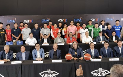 <p><strong>NCAA 100. </strong>School officials, coaches and players who attended the National Collegiate Athletic Association Season 100 press conference at Mall of Asia Arena Coral Way lobby in Pasay City on Tuesday (Sept. 3, 2024). The league will kick off on Sept. 7 at the same arena. <em>(PNA photo by Jean Malanum) </em></p>