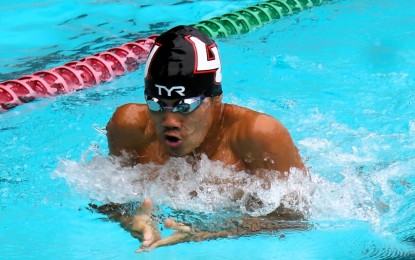 <p><strong>TRIUMPHANT. </strong>Jamesray Mishael Ajido competes in the boys' 15 years old 100m Individual Medley event in the Speedo Sprint Meet at the Teofilo Yldefonso pool inside the Rizal Memorial Sports Complex (RMSC) in Malate, Manila on Sunday (July 21, 2024). He won the gold medal in 59.74 seconds. <em>(Contributed photo) </em></p>
